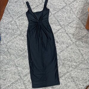 Good American Elegant Black Twist Midi Dress